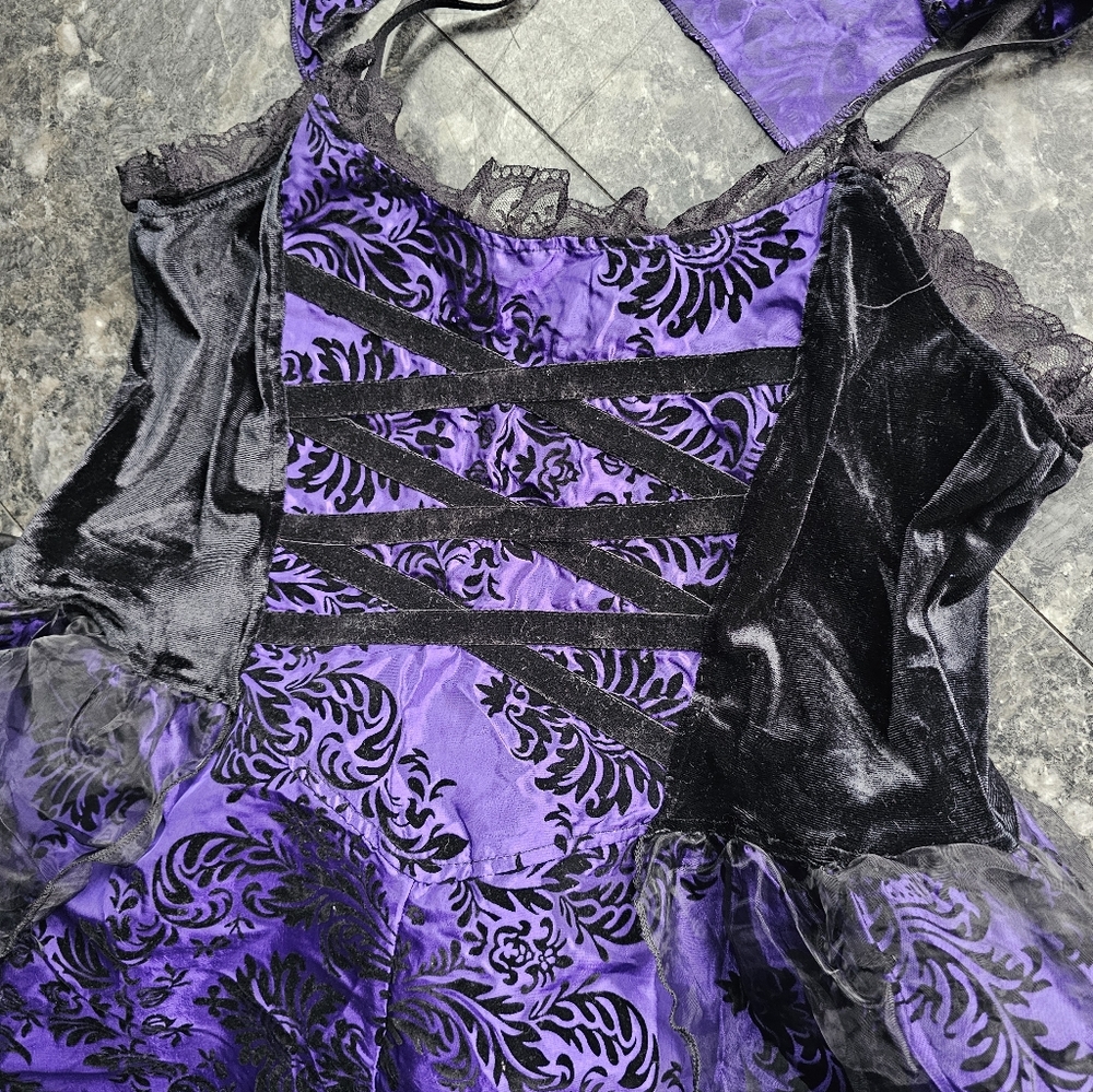 Pyramid Collection Gothic Purple Black Damask‎ Dress Steam Punk Sz L Corset Lace - Picture 12 of 16